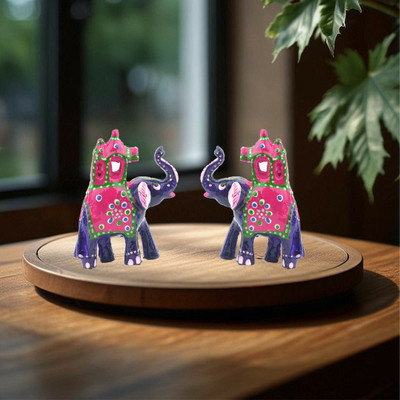 BAINADA INDUSTRIES Handcrafted Rajasthani Elephant With Howdah Figurine For Home Décor-Sky Blue Decorative Showpiece  -  12 cm(Paper Mache, Blue)