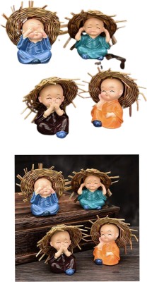 The Startup Bazaar Showpiece Pack of -2 baby hat monk set of 4 Decorative Showpiece  -  6.5 cm(Polyresin, Multicolor)