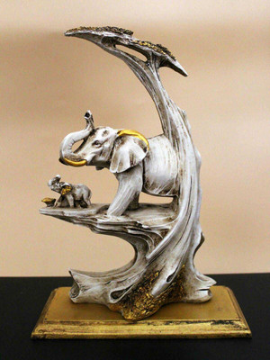 Banshi Handicrafts and Arts Feng Shui Golden Elephant Showpiece with Baby Decorative Showpiece  -  22 cm(Polyresin, White)