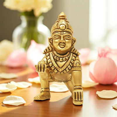 SHANTI Brass Laddu Gopal Murti Baby Krishna Idol For Pooja Room, Decorative Showpiece  -  5 cm(Brass, Gold)
