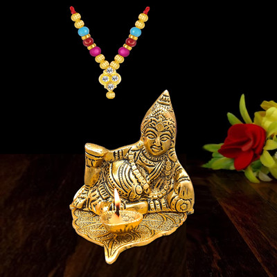 NOKTUS Divya Shakti Kuber Deepam Oil lamp With 1 Designer Maala Aluminium Table Diya(Height: 3.5 inch)