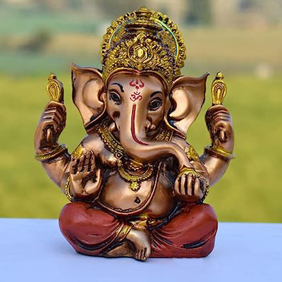 Aamrkoot Ganpati Bappa Murti in Red Dhoti for Home Decor & Office (Copper & Red Colour Decorative Showpiece  -  12 cm(Ceramic, Brown)