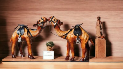 VMSK HandiCraft Camel Set | 6” Inch | Brown | Premium Decorative Showpiece  -  19 cm(Wood, Metal, Steel, Fiber, Brown, Beige, Orange)