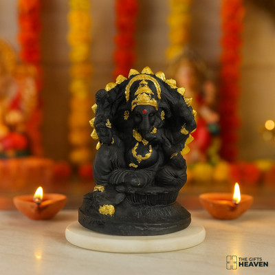 THE GIFTS HEAVEN Black & Gold Lord Ganesha Idol for Home, Mandir & Office Decor (8 cm) Decorative Showpiece  -  8 cm(Resin, Black)