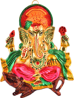RUHVANA Ganesh Ji on Mouse Wall Hanging (Golden & Multicolour Finish) Decorative Showpiece  -  25 cm(Aluminium, Gold)