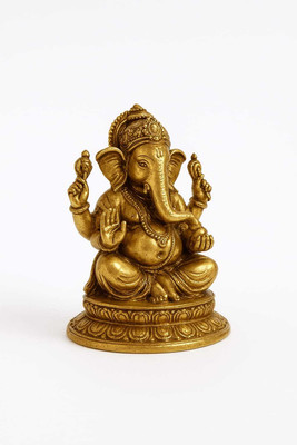 king's man Brass Ganesha Statue Elegant and Sacred Temple Decor | Decorative Idol Decorative Showpiece  -  5 cm(Brass, Gold)