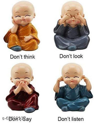 UKR SALES Small Monk 4 In 1 Set Decorative Showpiece  -  6 cm(Polyresin, Multicolor)