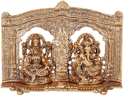 SMILES GIFT Brown Laxmi Ganesh Idol Statue With Box & Bag | For Pooja, Mandir Decorative Showpiece  -  14 cm(Aluminium, Copper)