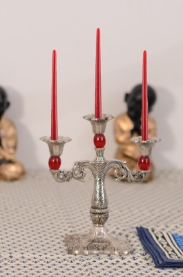 eCraftIndia Royal Red Crystal Metal Candle Stand Decorative Showpiece  -  21 cm(Aluminium, Red)