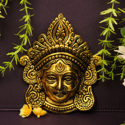 Koolwal craft Durga Maa Face Mould Maa Durga Wall Hanging for Decor Sculpture Durga Face Mask Decorative Showpiece  -  14.5 cm(Metal, Gold)