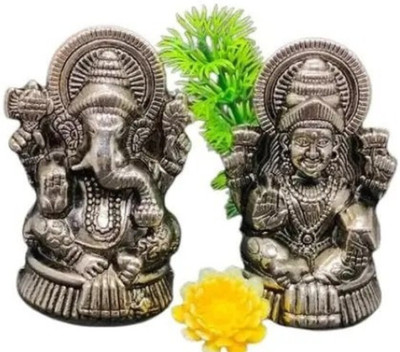 sanskaari Hindu God Lakshmi Ganesh Metal Brass Figurine Laxmi Ganesh Set for Puja Decorative Showpiece  -  8 cm(Metal, Silver)