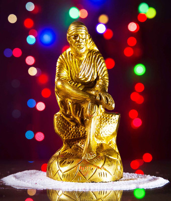 NATHAM Natham Premium Brass Statue of Sai Baba with Exquisite Handwork Decorative Showpiece  -  15 cm(Brass, Metal, Gold)
