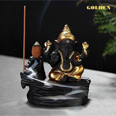 Flipkart SmartBuy Divine Ganesha Backflow Incense Burner Showpiece - Infuse Your Space with Beauty Decorative Showpiece  -  9.5 cm(Polyresin, Gold, Brown)