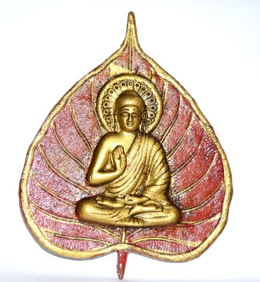 NISHKAM ENTERPRISES Oxidised Red Leaf Buddha Feng-Shui brass wall / temple hanging Decorative Showpiece  -  13 cm(Aluminium, Gold, Red)