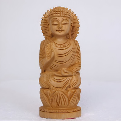 Advance craftech Hand‑Carved Wooden Buddha Head Sculpture Meditation Buddha Statue Decorative Showpiece  -  15 cm(Wood, Brown)