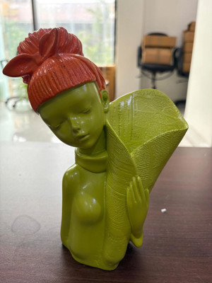 Vasundhara Lady Flower Vase Holder Showpiece Decorative Showpiece  -  29 cm(Polyresin, Green)