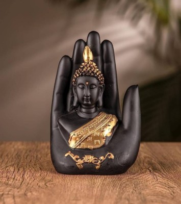 jv enterprises Golden Palm Buddha Idol for Home Decor Luxurious Hand Buddha Statue Decorative Showpiece  -  17 cm(Resin, Black, Gold)