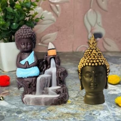 DARIDRA BHANJAN Buddha Fountain Back Flow Smoke, Buddha Head Statue Decorative Showpiece  -  10 cm(Resin, Multicolor)