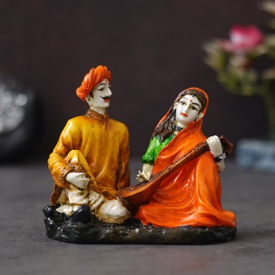 eCraftIndia Polyresin Man and Woman Playing Veena Statues Decorative Couple Showpiece Decorative Showpiece  -  11.5 cm(Polyresin, Multicolor)