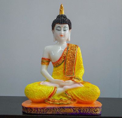 GOLDILUXE Meditating Gautam buddha idol decorative showpiece for Home / living room / office / study room ( Yellow . White) Decorative Showpiece  -  9 cm(Polyresin, Yellow)