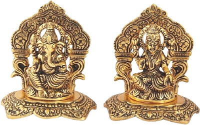 numeroastro Shri Laxmi Ji & Shri Ganesh Ji Idol In White Metal With Oxidised Golden Finish (12 Cms) Decorative Showpiece  -  12 cm(Marble, Gold)