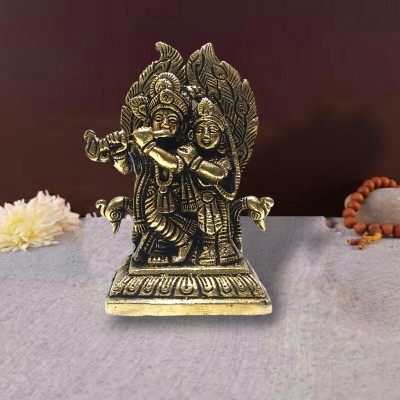 BRASS BLESSING Hindu Lord Radha Krishna | Brass Murti | For Pooja Home Decoration (2641) Decorative Showpiece  -  4 cm(Brass, Multicolor)