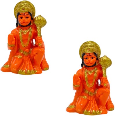 Awesome Craft Combo 2 Pic Small Lord Balaji Bajrangbali Ki Murti Idol for Temple Decorative Showpiece  -  9 cm(Marble, Orange)