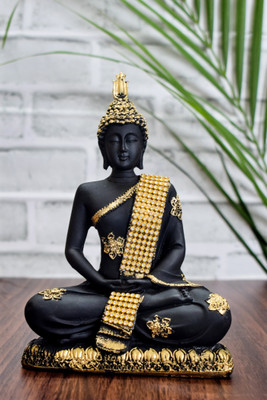 Shilp Saga Lord Ganesha Idol on Decorative Handcrafted Plate for Home and Car Decorative Decorative Showpiece  -  20 cm(Polyresin, Black, Gold)