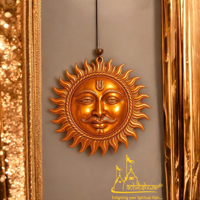 Assortify Surya Dev Copper Wall Hanging – Sun Face Statue for Home Decor 9cm Decorative Showpiece  -  9 cm(Copper, Brown)