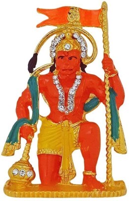 Bless Kraft BLESS KRAFT Lord Hanuman Idol Ashirwad Flag Red Statue for Car Dashboard Decorative Showpiece  -  7 cm(Metal, Gold)