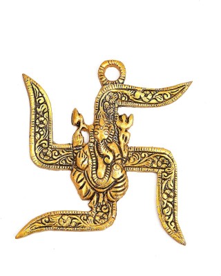 BUY N RELAX Wall Hanging of 1 Lord Ganesha on Swastik Showpiece Decorative Showpiece  -  10 cm(Brass, Gold)