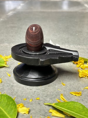 Harishankar Shivling Art JANEUDHARI 2 INCH NARMADESWAR SHIVLING WITH STONE YONIBASE FOR DALIY HOME POOJA Decorative Showpiece  -  10 cm(Marble, Brown)