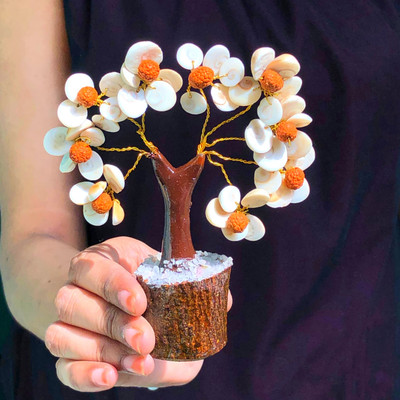 VIBESLE Natural Energized Gomti Chakra Tree - Gomati Chakra and Rudraksh Stone Crystal Decorative Showpiece  -  10 cm(Wood, Stone, Multicolor)
