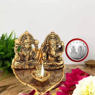 Kitlyn Laxmi Ganesh Deepak Stand | Ganesha Idol | Home Decor | Diwali Puja | Gifted Decorative Showpiece  -  8 cm(Brass, Gold)