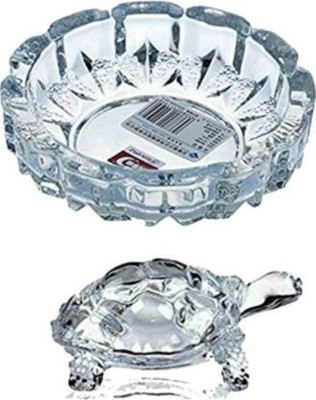 SHIVAYE COLLECTION CRYSTAL TURTLE TORTOISE WITH PLATE Decorative Showpiece  -  10 cm(Glass, White)
