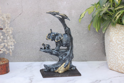 Calista Crafts Elephant With Baby Under Tree Decorative Showpiece  -  23.5 cm(Polyresin, Black)