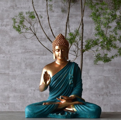 MCrafts gold sea green 15 inch with makeup Buddha Idols & Figurines home decor showpiece Decorative Showpiece  -  38 cm(Resin, Green)