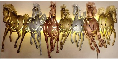 VARKAUS 7 Horse, vastu Seven Running Horse, Hanging Wall Decor 7 Horse Artifact Decorative Showpiece  -  41 cm(Metal, Multicolor)