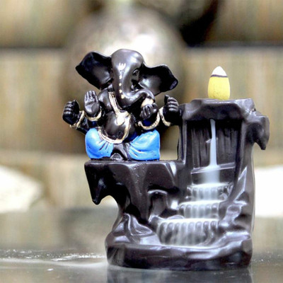 Miss Peach Divine Ganesha Backflow Incense Burner -Infuse Your Space with Serenity&Beauty. Decorative Showpiece  -  14 cm(Polyresin, Multicolor)