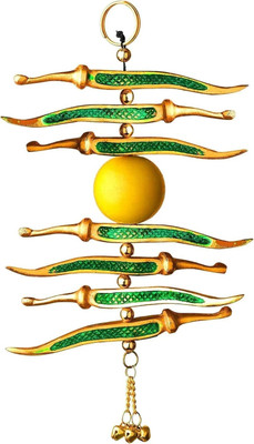 MSTRADERS Wall Hanging Nimbu Mirchi Metal Lemon Chilli Door Hanging for Evil Eye Decorative Showpiece  -  20 cm(Metal, Green, Gold)