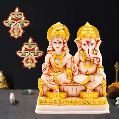 NOKTUS लक्ष्मी -गणेश की मूर्ति |Lakshmi Ganesha Sticker / Temple, Home Decor&Gift Decorative Showpiece  -  12 cm(Marble, Gold)