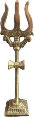 BUY N RELAX Metal Trishul, Trident Damru with Stand Brass Statue for Car Dashboard/Temple Decorative Showpiece  -  10 cm(Metal, Gold)