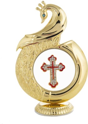 INTERNATIONAL GIFT Gold Plated Jesus Cross Symbol In Peacock Shape | For Car Dashboard Decorative Showpiece  -  12 cm(Aluminium, Gold)