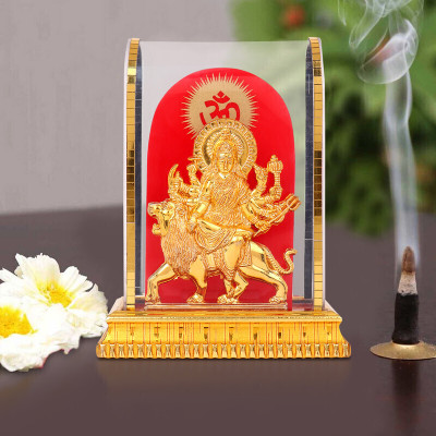 INTERNATIONAL GIFT Gold Plated Durga Mata Idol In Acrylic Box | For Pooja, Mandir, Car Dashboard Decorative Showpiece  -  15.5 cm(Brass, Gold)