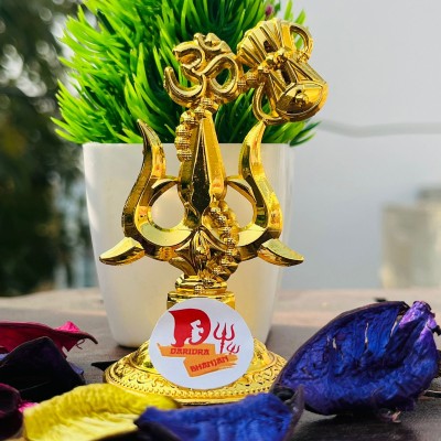 DARIDRA BHANJAN Lord Shiva Trishul with Damru For Car Dashboard | Shiva idol | Trishul for pooja Decorative Showpiece  -  8 cm(Metal, Gold)