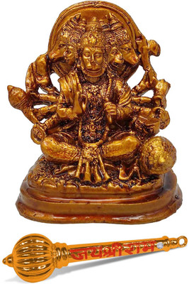 Utkarsh Combo of Hanuman Jai Shree Ram Gada & Panchmukhi Hanuman 5 Face Idol Murti Decorative Showpiece  -  10 cm(Resin, Multicolor)