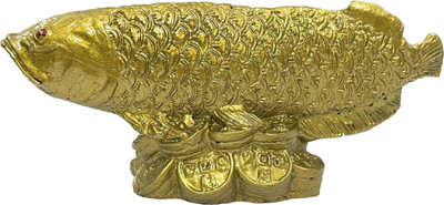 numeroastro Feng Shui Arowana Fish On Lucky Coins Showpiece (Oxidized Golden) Decorative Showpiece  -  5.5 cm(Resin, Gold)