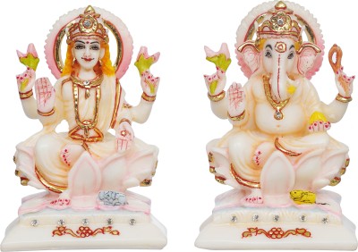 THOLIYA ARTS 6 Inch Lakshmi Ganesha Murti For Home Diwali Laxmi Ganesh Sitting Idol Statue Decorative Showpiece  -  15.24 cm(Marble, Clay, White)