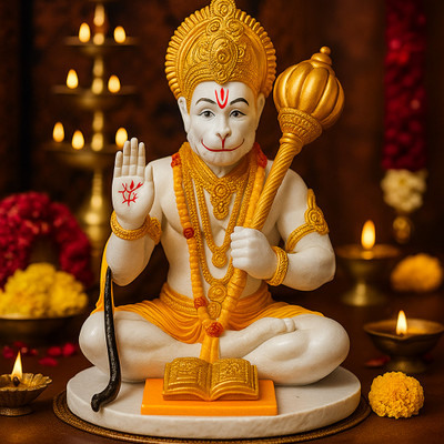 NIHARIKA HANDICRAFT Hanuman Ji Idol for Car Dashboard & Home | Small Marble Look Bajrangbali Decorative Showpiece  -  8.5 cm(Polyresin, White)