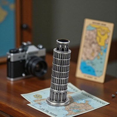 Ascension Metal Leaning Tower of Pisa Italy World Famous Building Decorative Showpiece  -  15 cm(Metal, Silver)